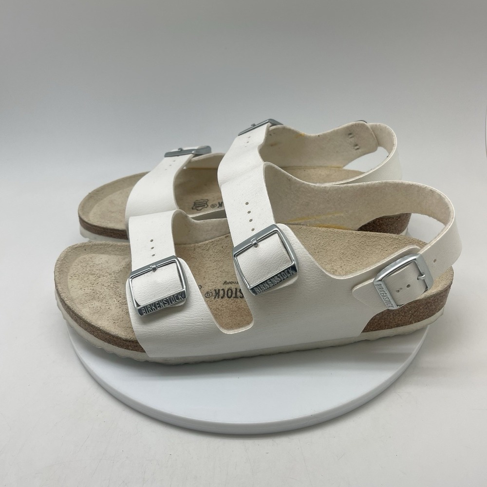 Birkenstock Milano Sandals Womens 12 Mens 10 EU 43 White Leather Comfort Shoes - Picture 3 of 11